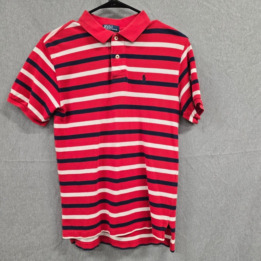 Polo Ralph Lauren Kids Red White Blue Striped Cotton Polo Shirt Size M 12-14